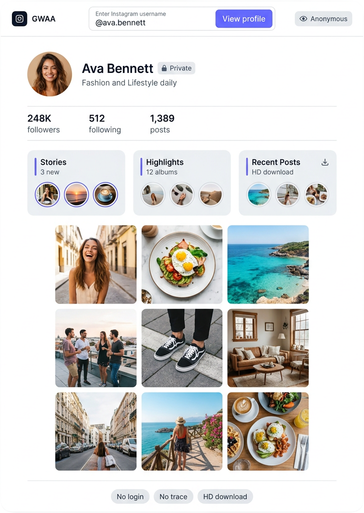 Browse Instagram profiles privately and privately, privately, without being seen with GWAA